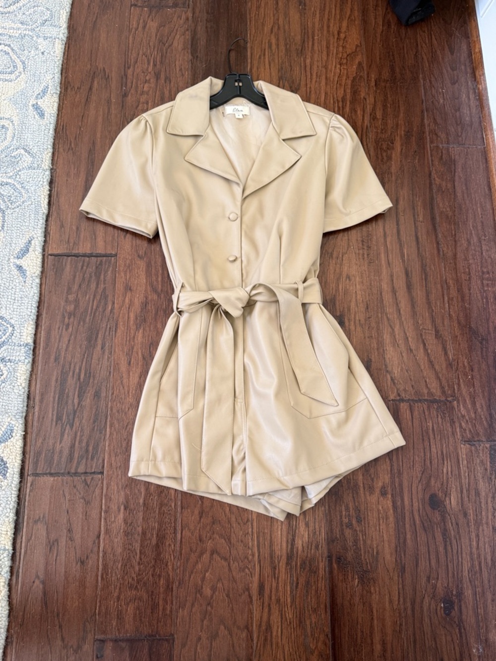 Elan Beige Short Sleeve Faux Leather Romper